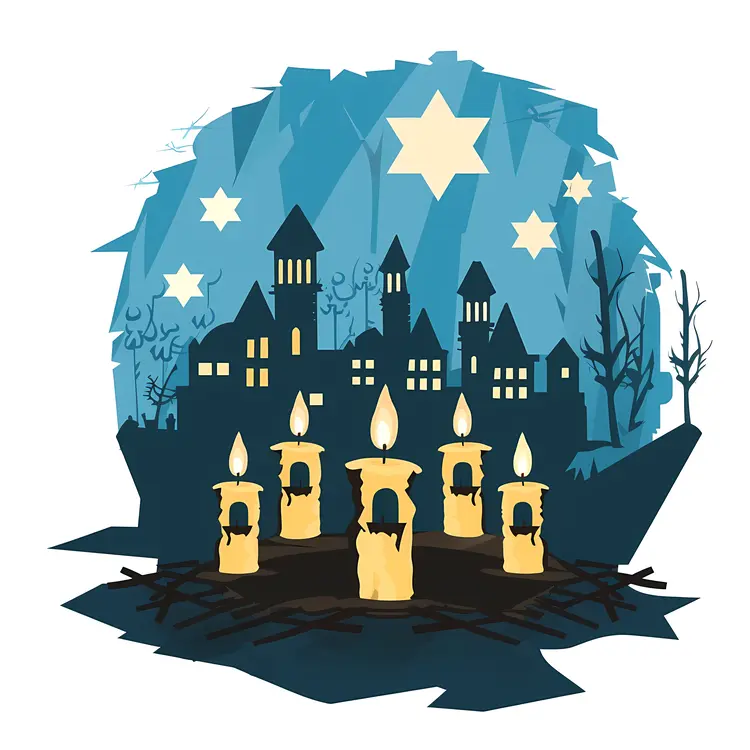 Hanukkah Candles with Cityscape Background