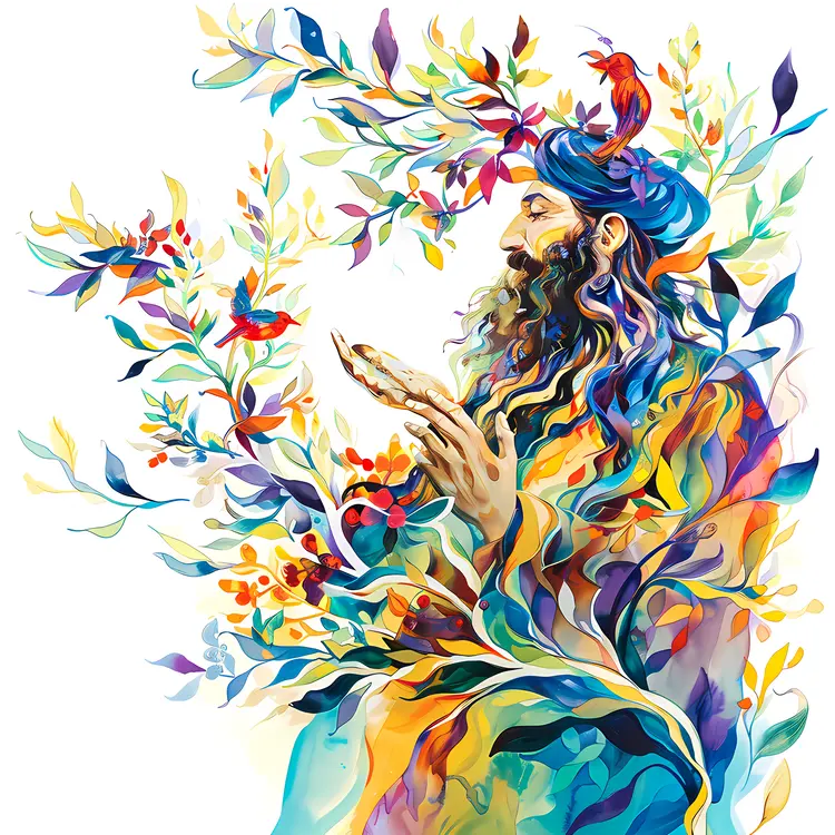 Colorful Man with Leaves and Bird