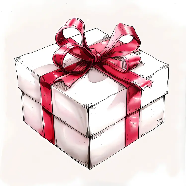 White Gift Box with Red Ribbon