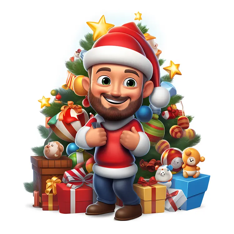 Man with Christmas Tree and Gifts