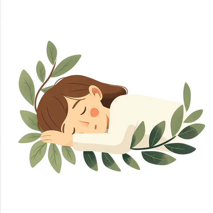 Child Sleeping Peacefully with Leaves