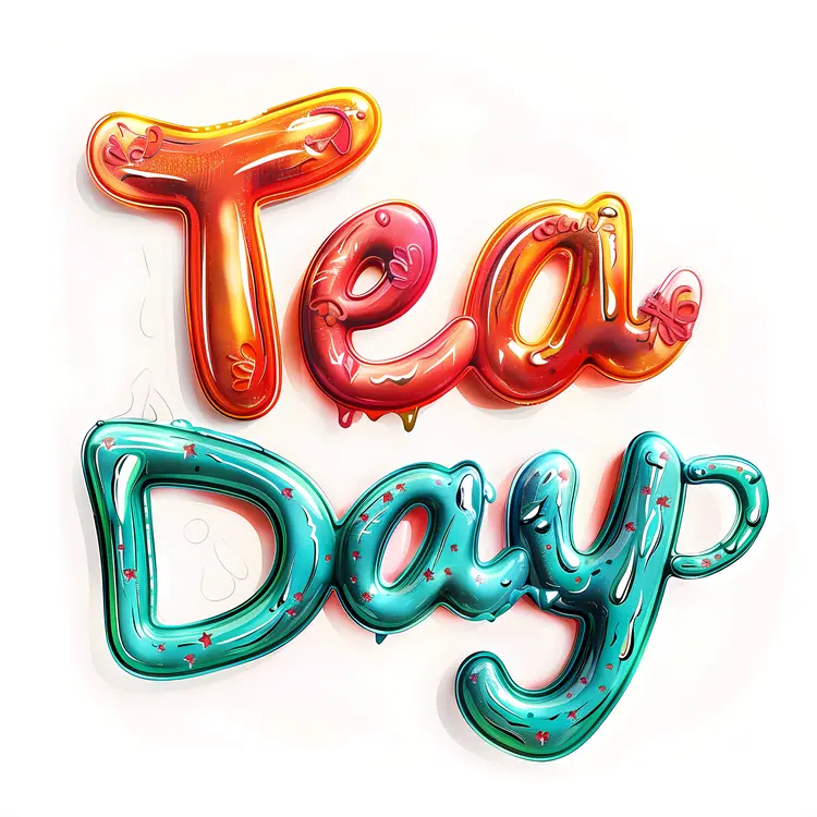 Colorful Balloon Style Tea Day Text