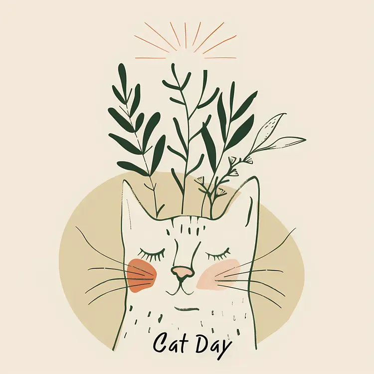 Cat with Plants Illustration