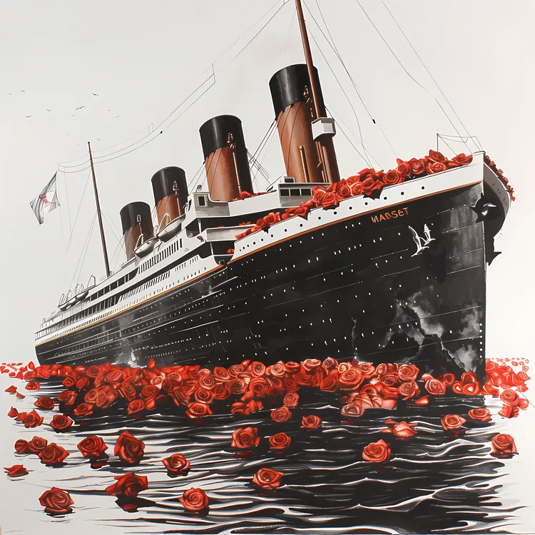 Large Ship with Roses in the Ocean