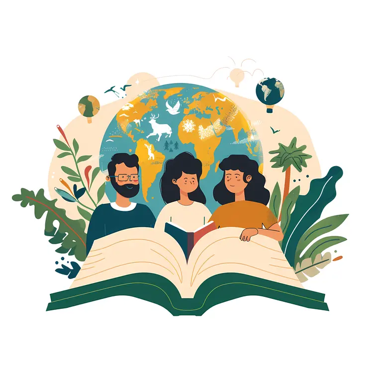 Family Reading Together with Earth Background