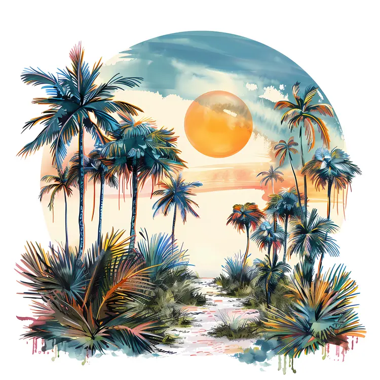 Sunset Over Tropical Palm Trees