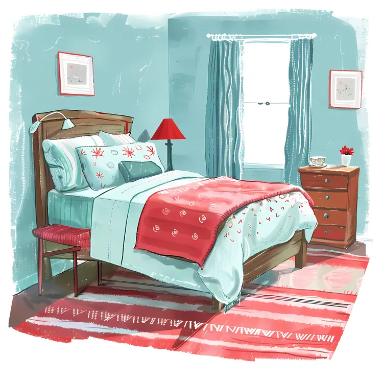 Cozy Bedroom with Red and Blue Decor