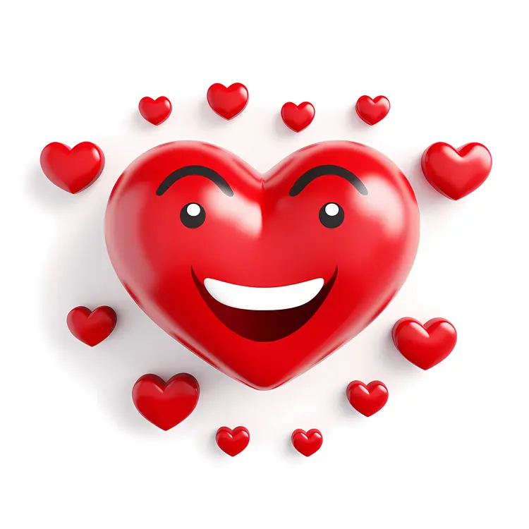 Smiling Red Heart Surrounded by Smaller Hearts