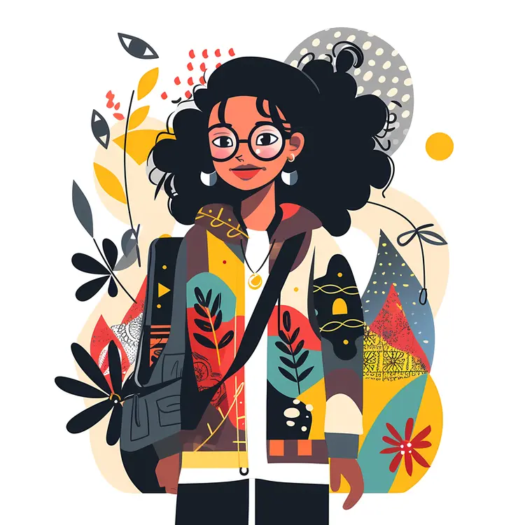 Girl with Colorful Jacket and Glasses