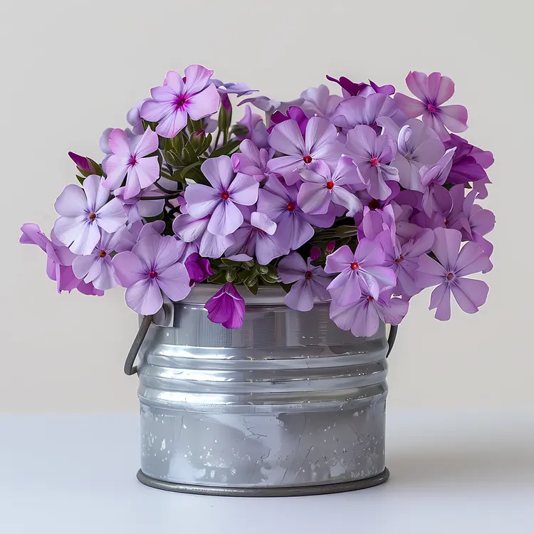 Lavender Flowers in Rustic Metal Bucket