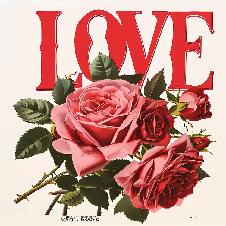 Pink Roses with Bold Love Text