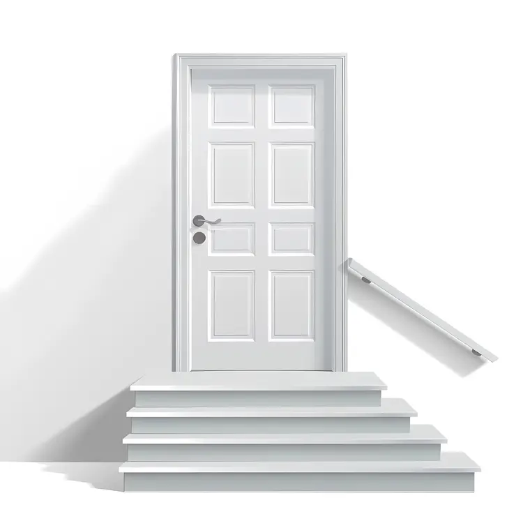 White Door with Steps and Handrail Illustration