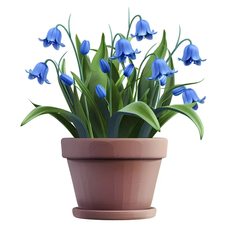 Bluebell Flowers in a Brown Pot