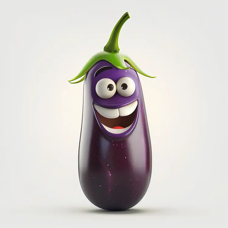 Cheerful Eggplant with Cute Face