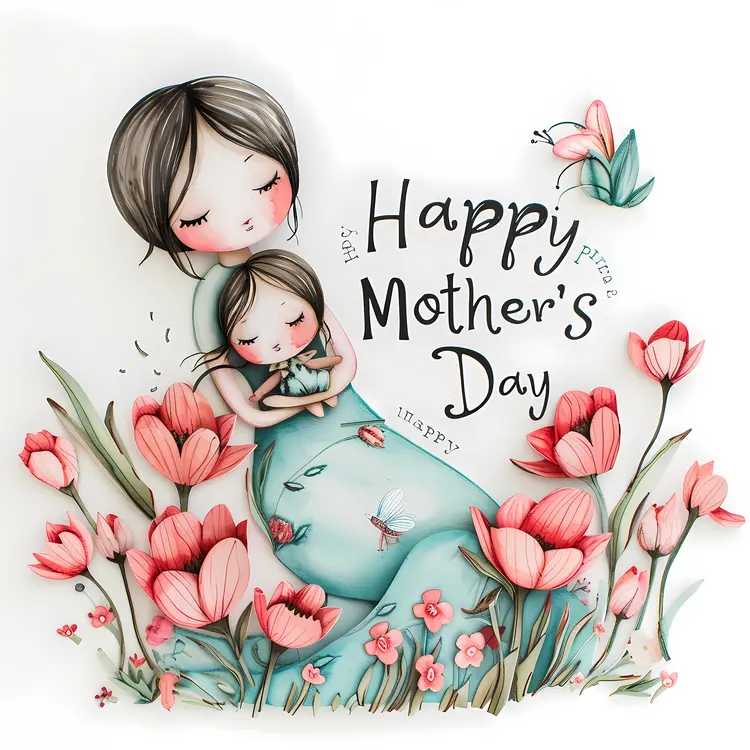 Mother and Child with Flowers for Mother's Day