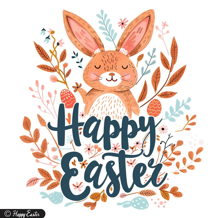Cute Easter Bunny with Flowers