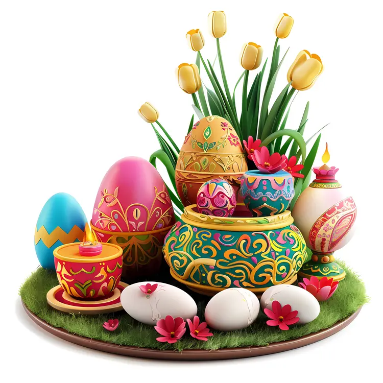 Spring Eggs with Flowers and Vases