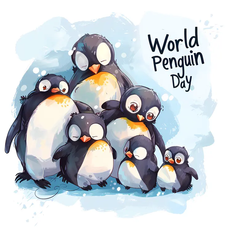 Penguin family celebrating World Penguin Day