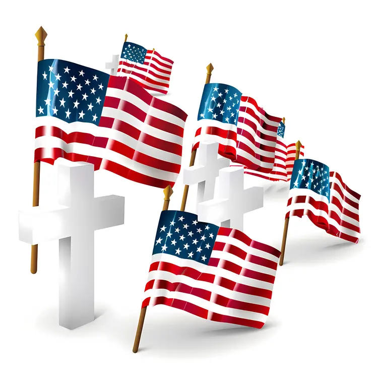 American Flags and Crosses for Memorial Day