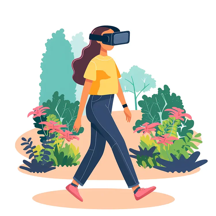 Girl Walking with VR Headset