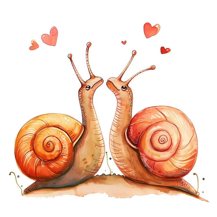 Cute Snails in Love with Hearts
