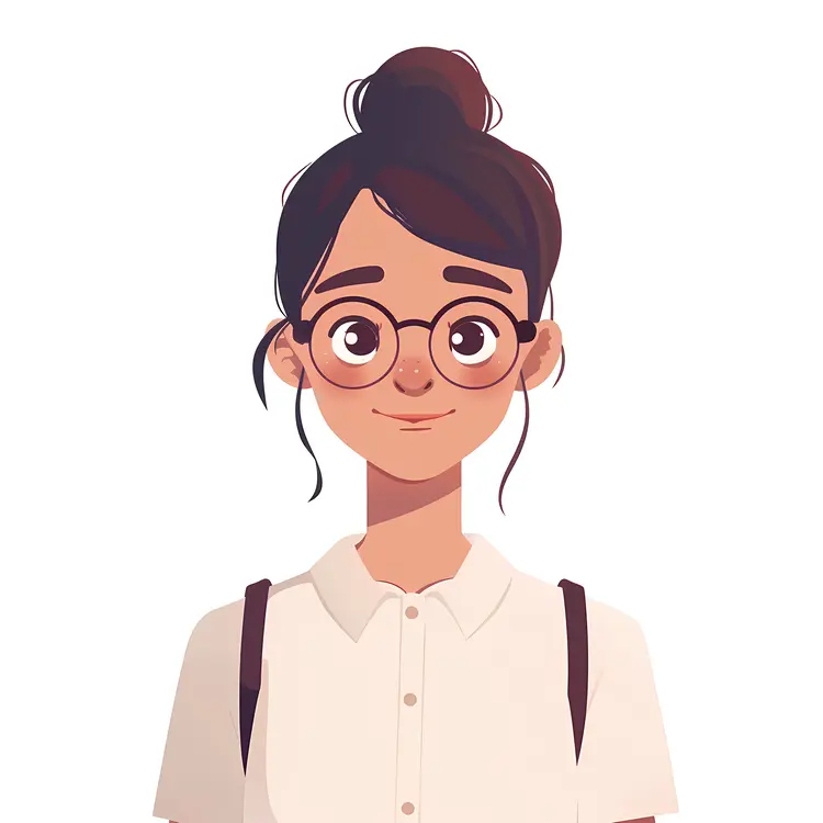 Adorable Cartoon Girl with Glasses