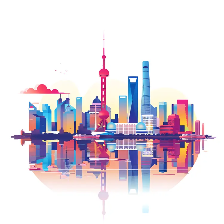 Shanghai Skyline with Reflection