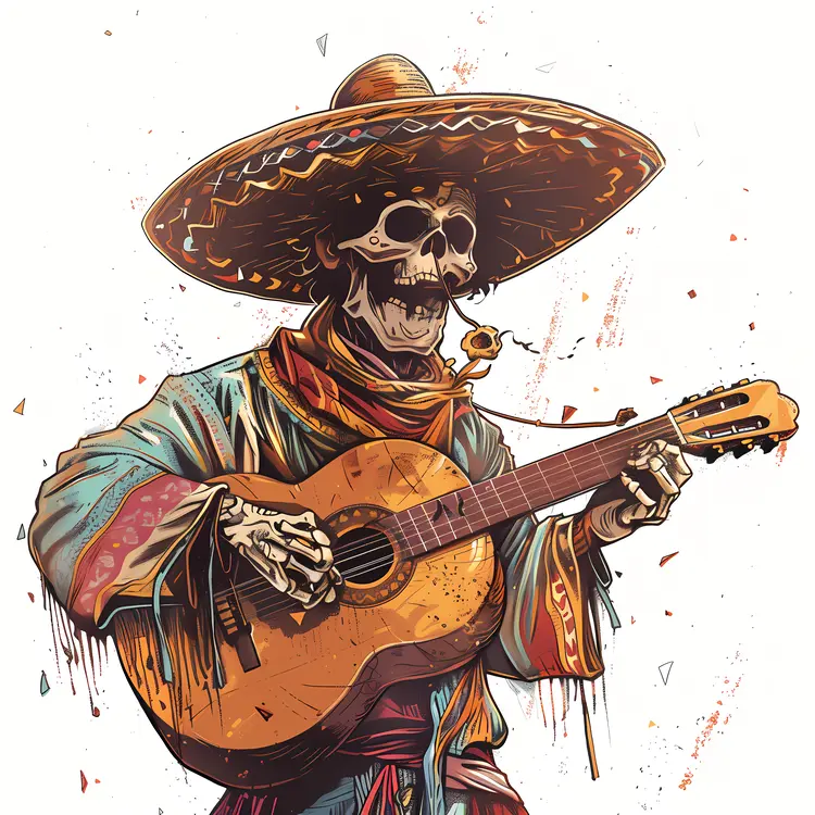 Skeleton Playing Guitar in Sombrero