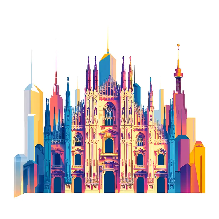 Milan Cathedral with Modern Buildings