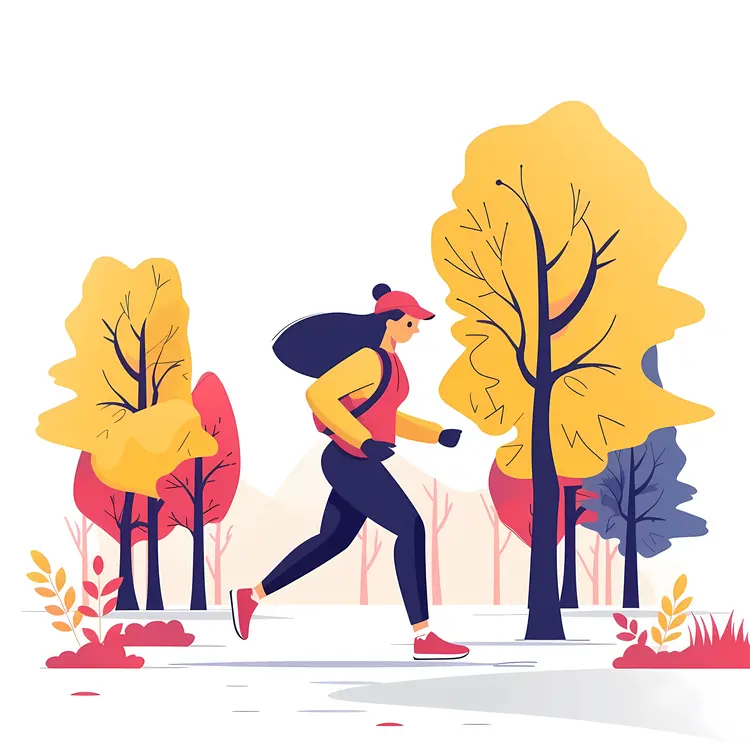 Running Woman in Park with Autumn Trees
