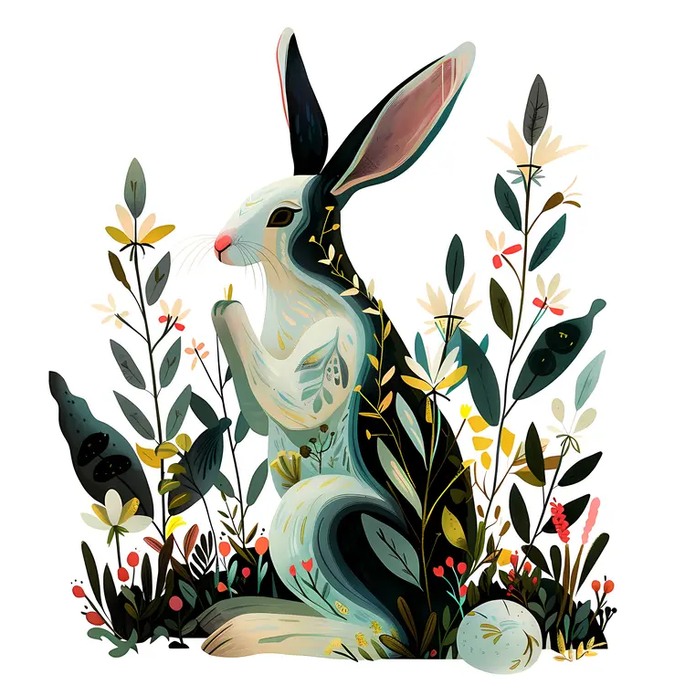 Rabbit in Nature with Flowers