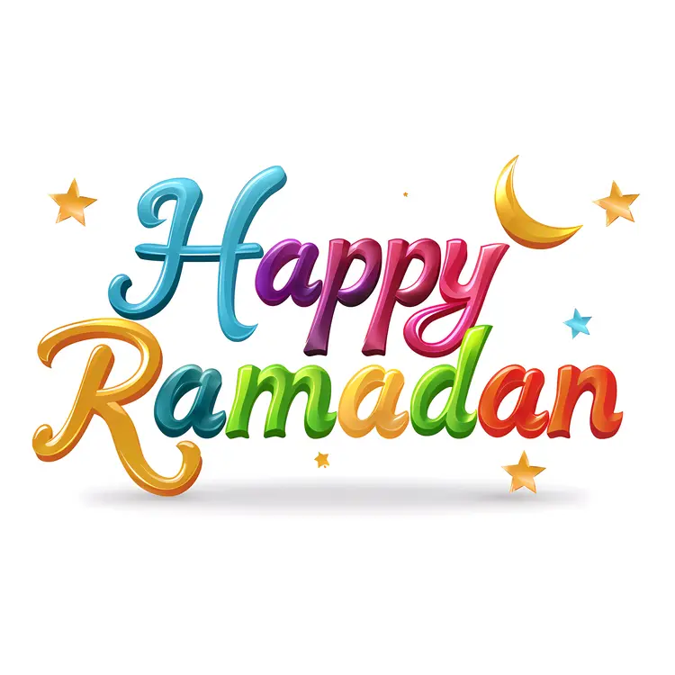 Happy Ramadan with Colorful Balloon Letters