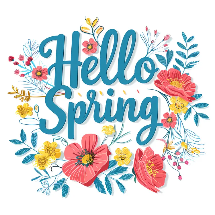 Hello Spring Text with Floral Design