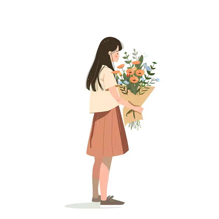 Girl Holding a Flower Bouquet