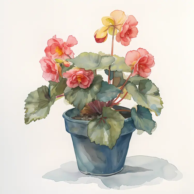 Pink Flowers in a Blue Pot