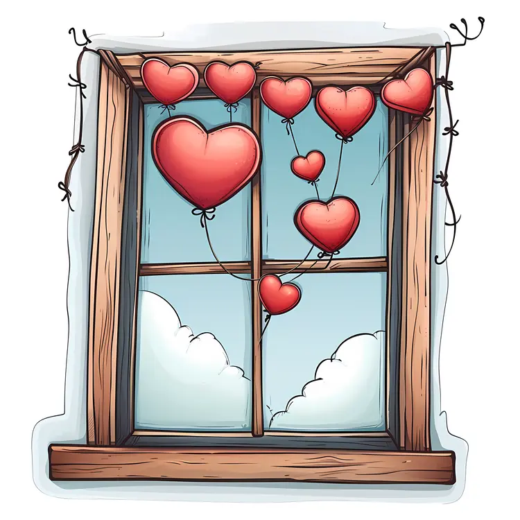 Heart Balloons Hanging by Wooden Window