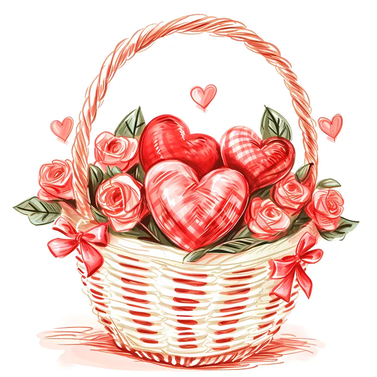 Heart Basket with Roses for Valentine's Day