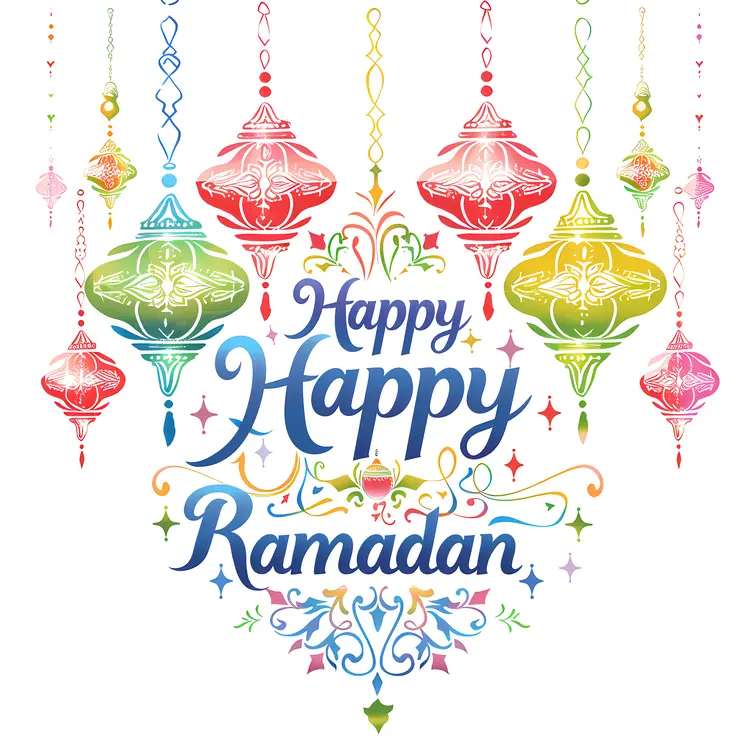 Happy Ramadan with Colorful Lanterns