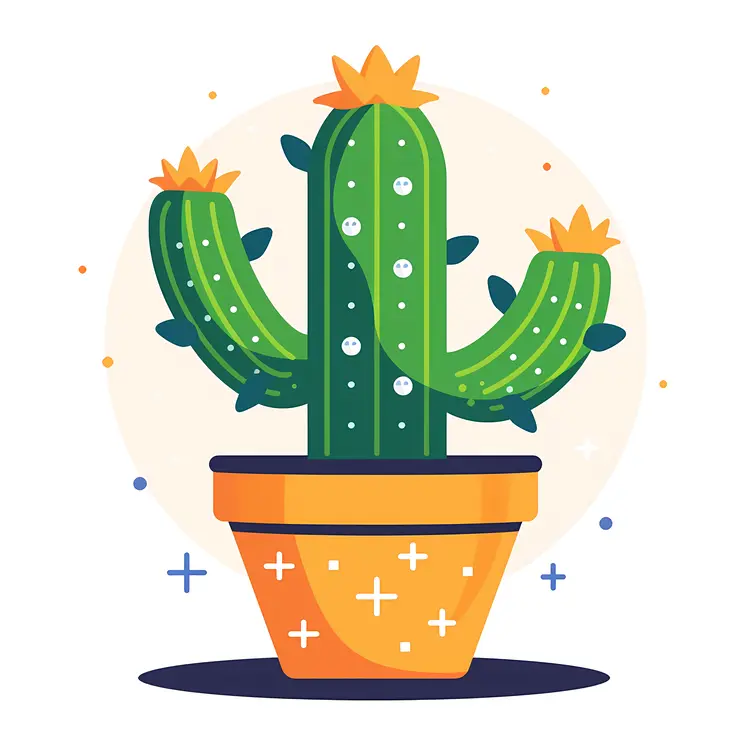 Cartoon Cactus with Flowers