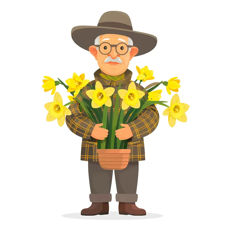 Elderly Man Holding Yellow Flowers