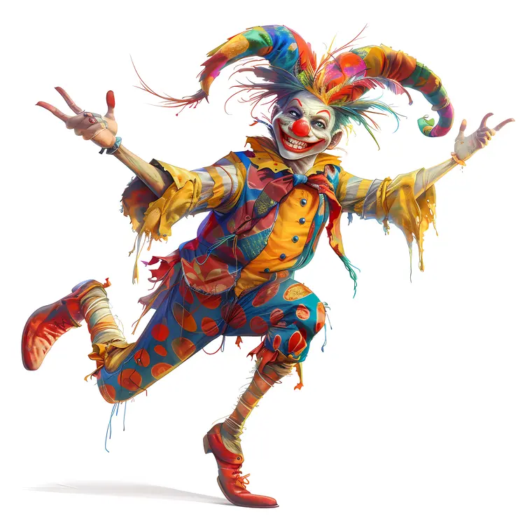 Joyful Dancing Clown in Colorful Costume