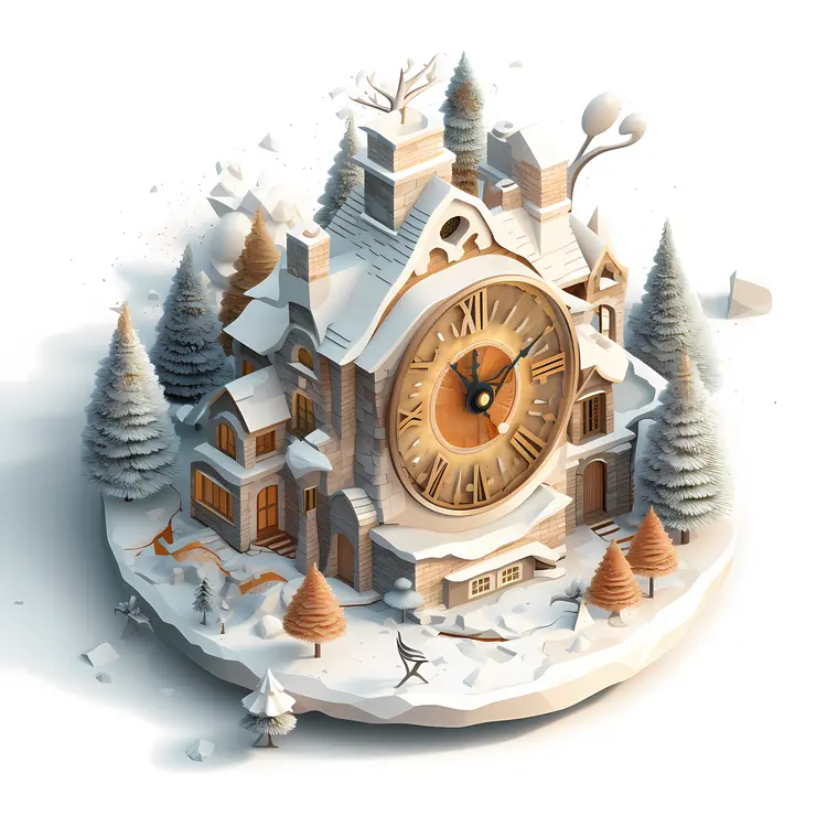 Snowy Clock House in Winter Wonderland