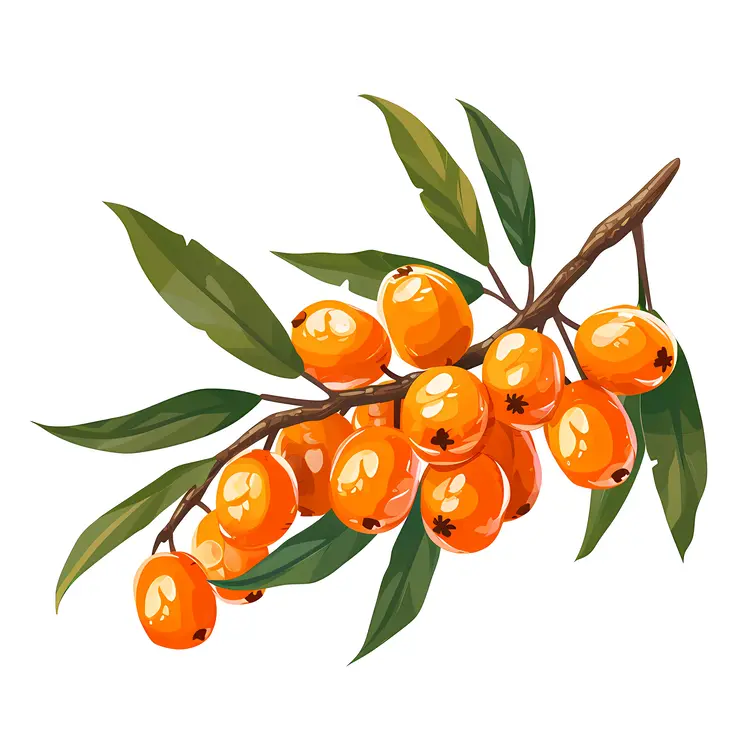 Orange Berries on a Branch with Leaves
