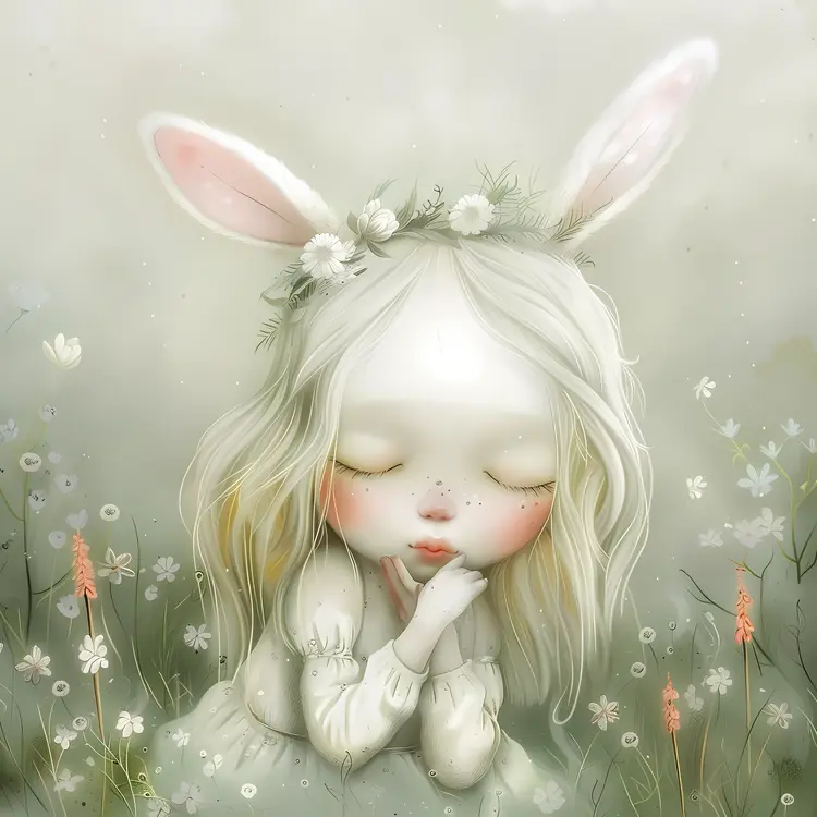 Cute Girl with Bunny Ears Illustration