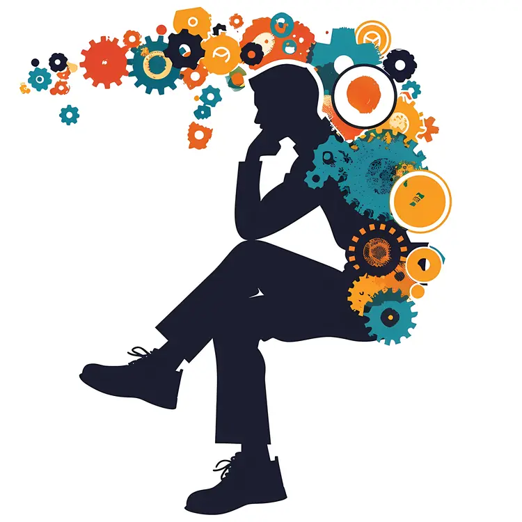 Silhouette with Gears and Abstract Thinking