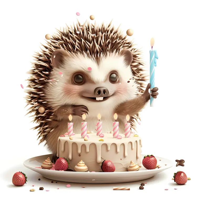 Hedgehog Celebrating with Cake