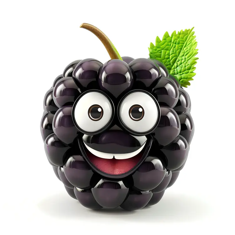 Smiling Blackberry Cartoon with Leaf