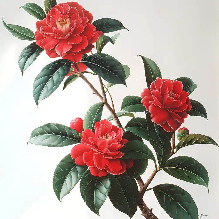 Vibrant Red Flowers on Branch