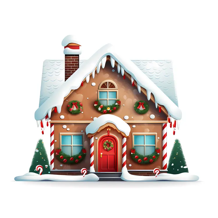 Small cute doodle house with Christmas decorations