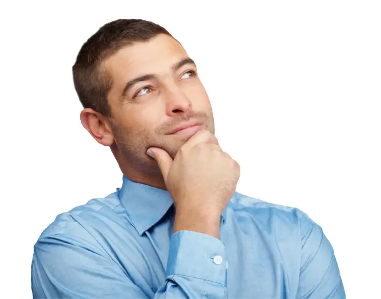 Thoughtful Man in Blue Shirt